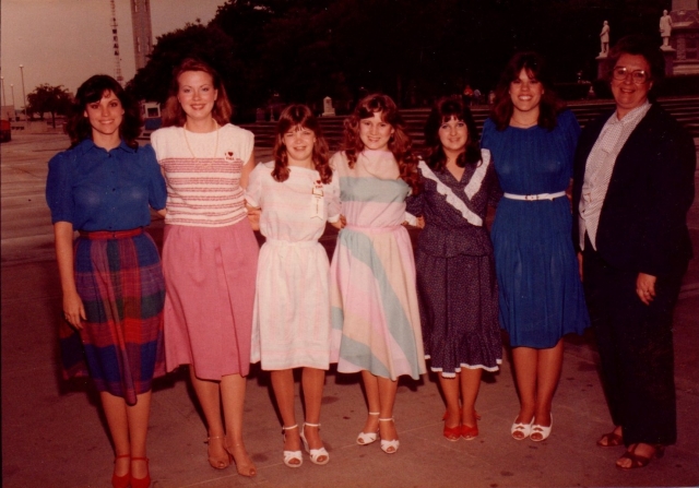 Mrs. Thornton, Mrs. Gober, Joni Narramore, Sonya Cameron, Tracy Burke, Shannon Price & Mrs. Stanfill at FHA State 4/22/83